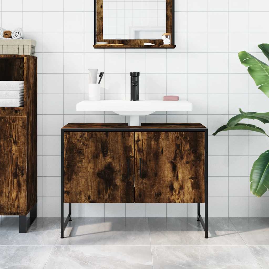 vidaXL Bathroom Sink Cabinet Smoked Oak 31.5x13x23.6 Engineered Wood