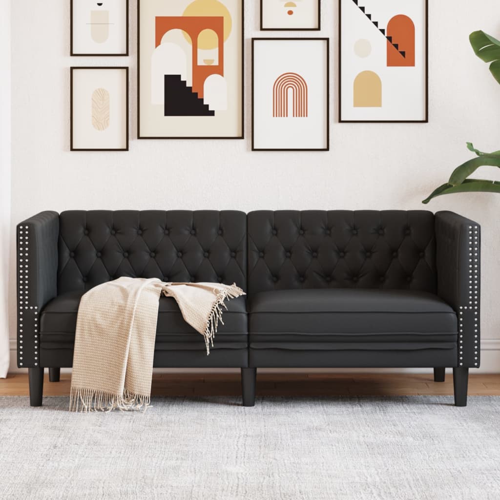 vidaXL Chesterfield Sofa 2Seater Black Faux Leather