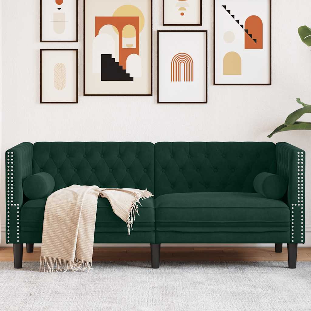 vidaXL Chesterfield Sofa with Bolsters 2-Seater Dark Green Velvet