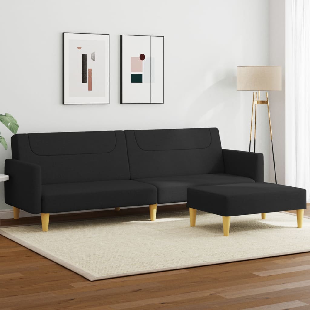 vidaXL Canap-lit  2 places avec repose-pied noir tissu