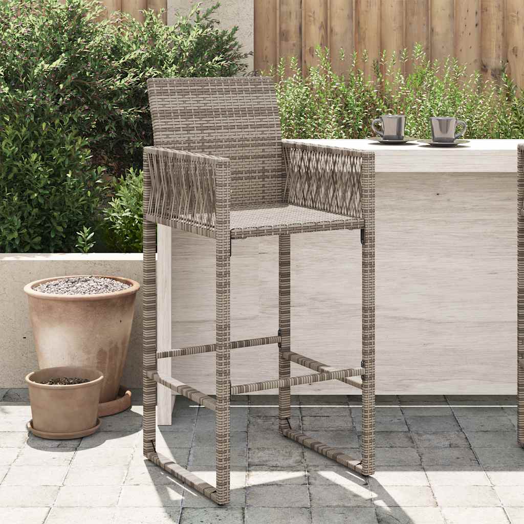 vidaXL Patio Bar Stools - Gray Poly Rattan Outdoor Garden Furniture, Set of 2-20.5" W x 22.8" D x 46.5" H - PE Rattan & Steel Frame, Weather-Resistant, UV-Resistant, Comfortable Armrest & ...