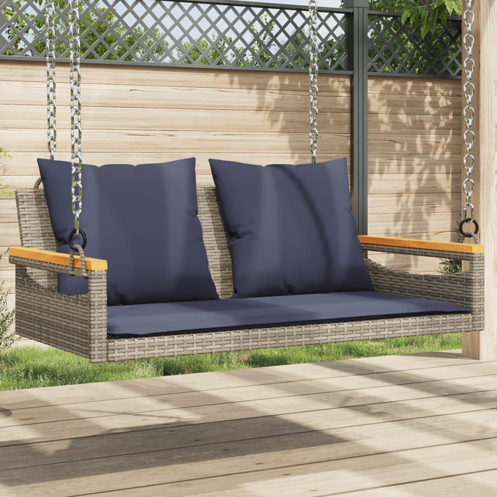 vidaXL Swing Bench with Cushions Gray 42.9x24.4x15.7 Poly Rattan