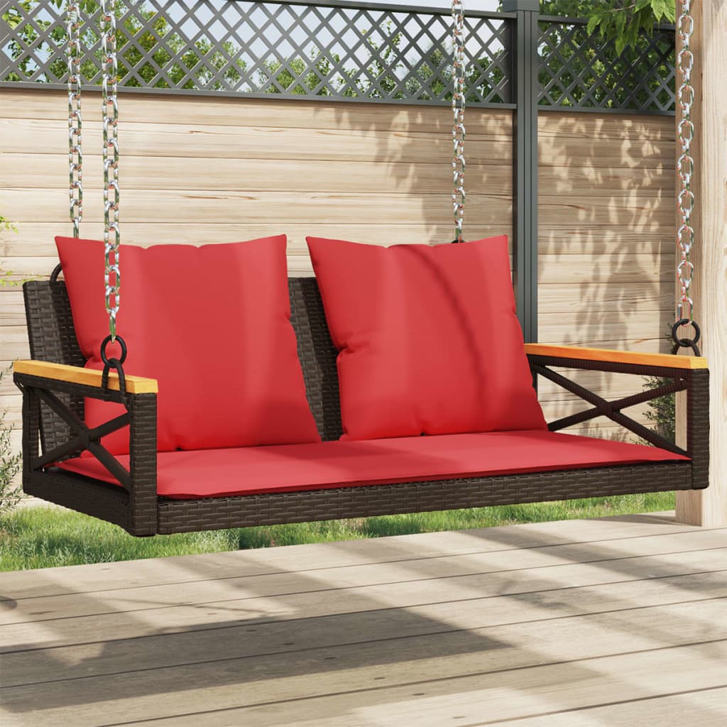 vidaXL Swing Bench with Cushions Brown 42.9x24.4x15.7 Poly Rattan