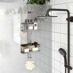 Vidaxl Brushed Stainless Steel Shower Caddy - 304 Silver Hanging Storage Organizer For Bathroom With Basket And Hooks, No Drill Assembly