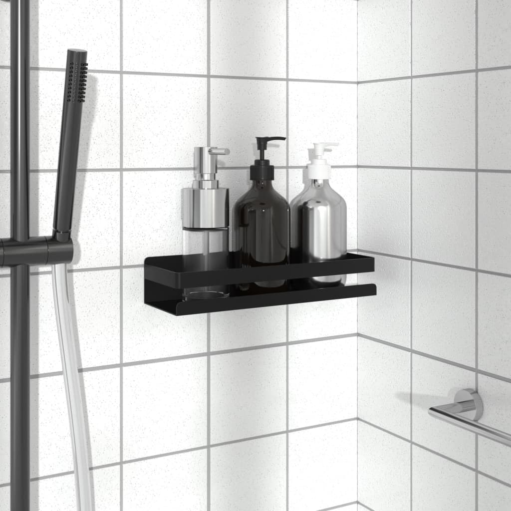 Vidaxl Wall Mounted Shower Shelf - Stainless Steel Caddy, Matt Black, No-Drill/Sticker Or Screw Mounted, 11.8"X3.9"X2.4"