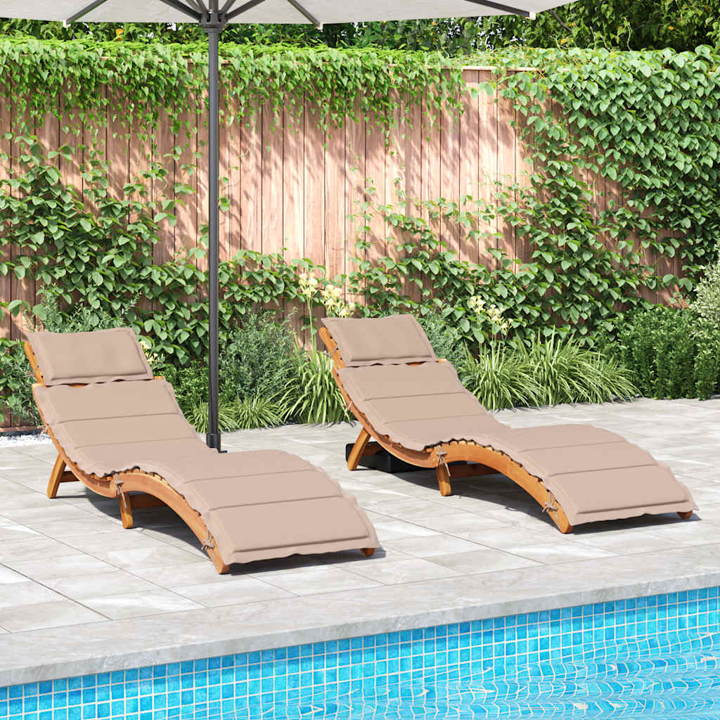vidaXL Chaises longues avec coussins lot de 2 taupe bois massif acacia