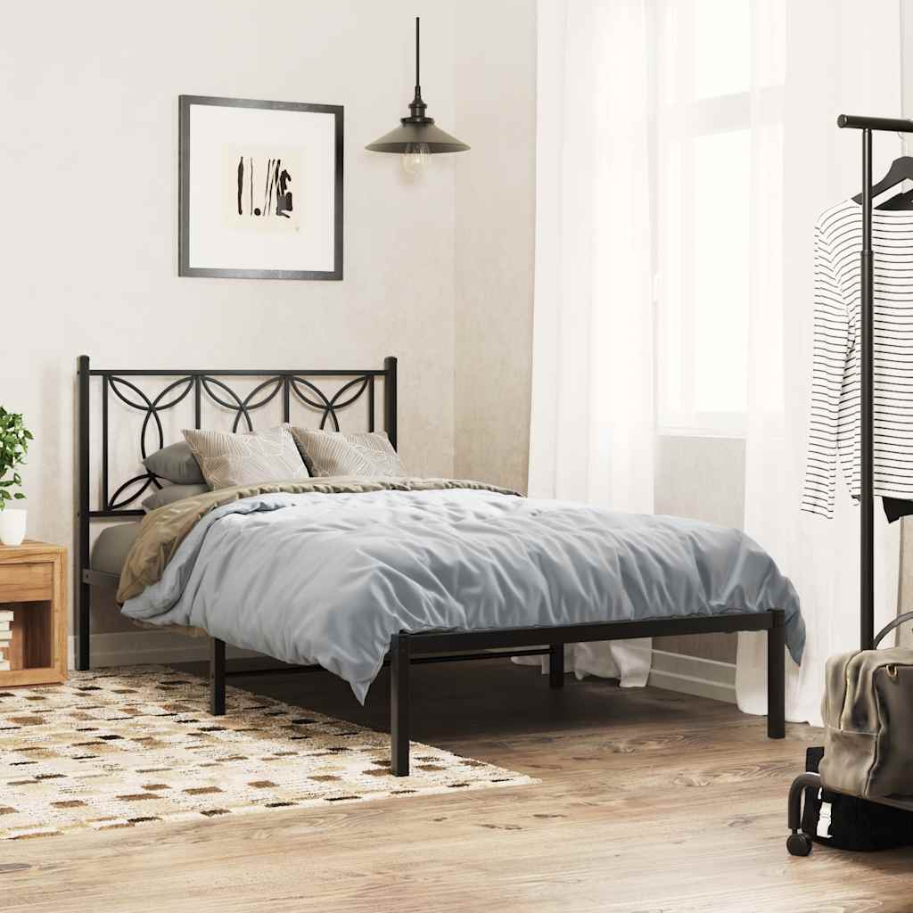 vidaXL Metal Bed Frame with Headboard Black 39.4x78.7