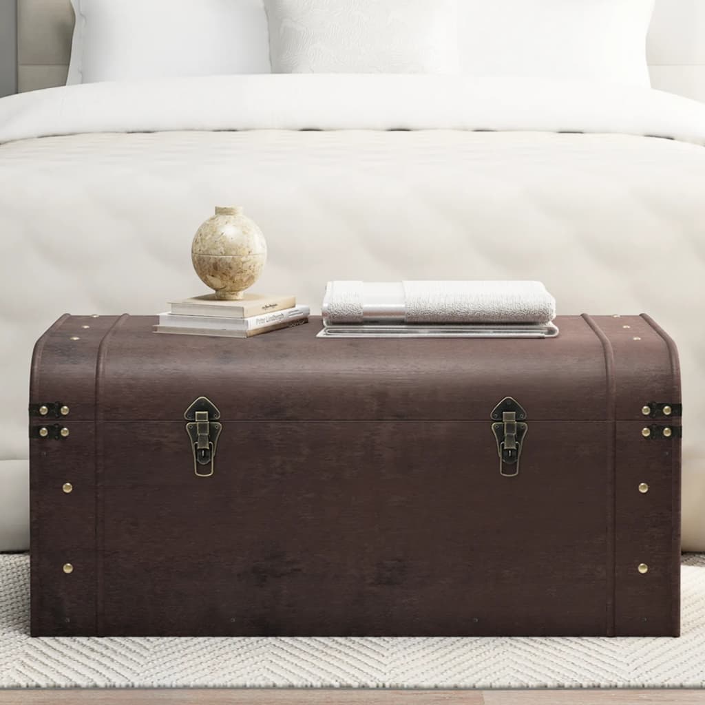 vidaXL Treasure Chest with Latches Dark Brown 35.4x19.7x15.6 Plywood