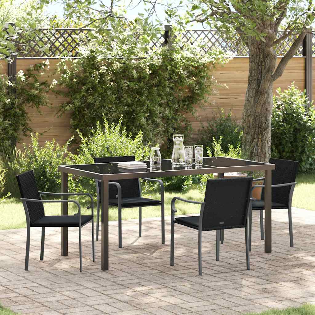 vidaXL Garden Dining Set 5 pcs Black and Grey PE Rattan