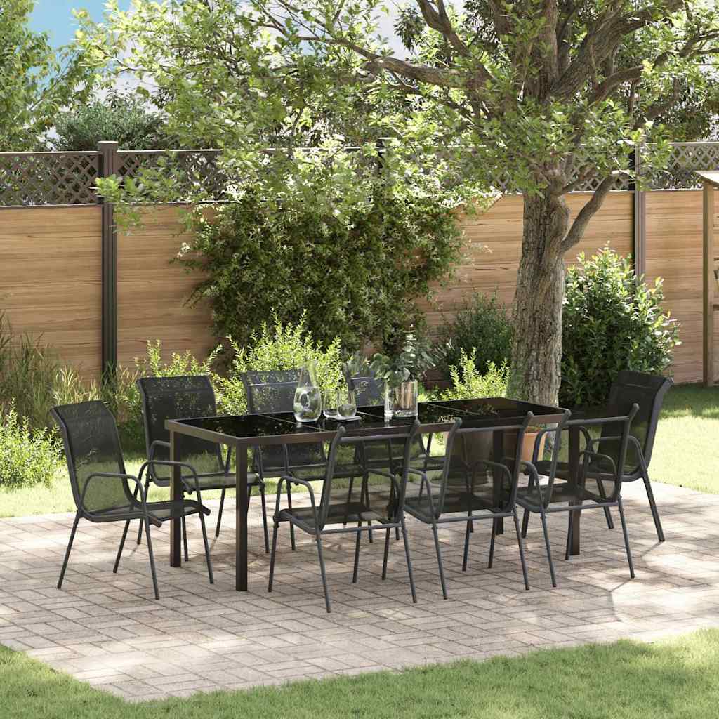 vidaXL Garden Dining Set 9 pcs Black PowderCoated Steel