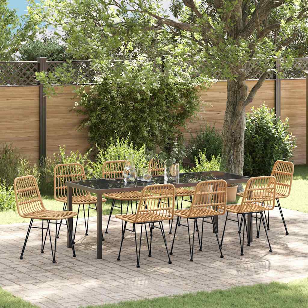 vidaXL Garden Dining Set 9 pcs Brown PowderCoated Steel