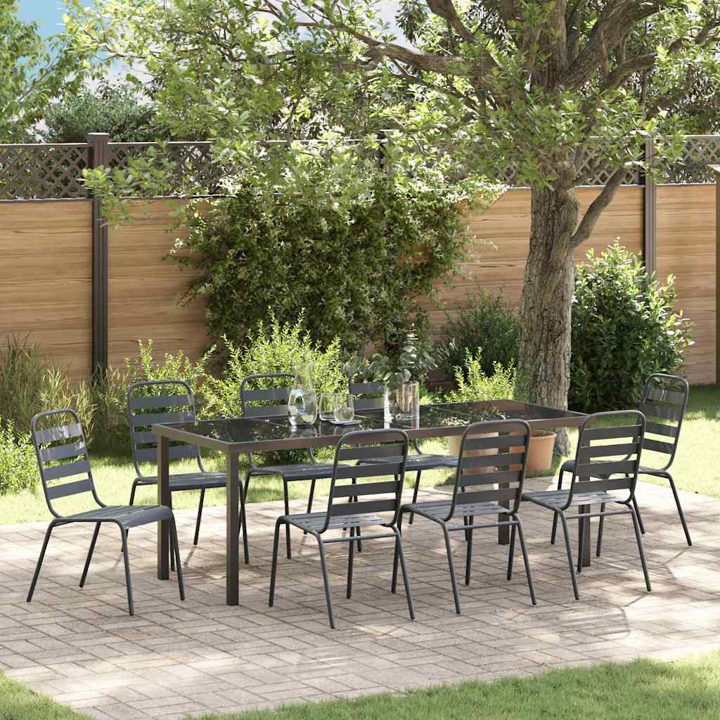 vidaXL Garden Dining Set 9 pcs Anthracite PowderCoated Steel