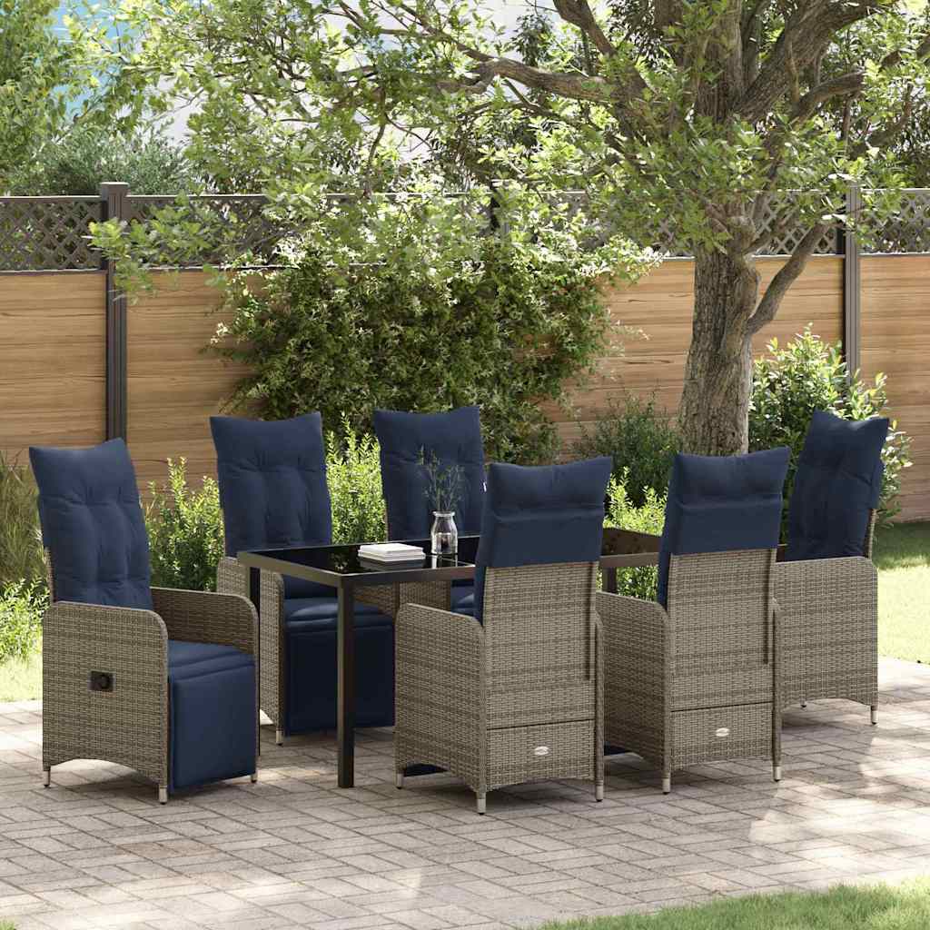 vidaXL Table and Chair Set 7 pcs Grey PE Rattan