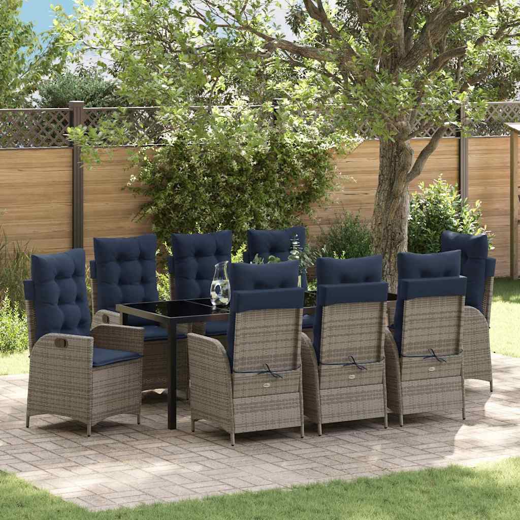 vidaXL Garden Dining Set 9 pcs Grey and Black Rattan
