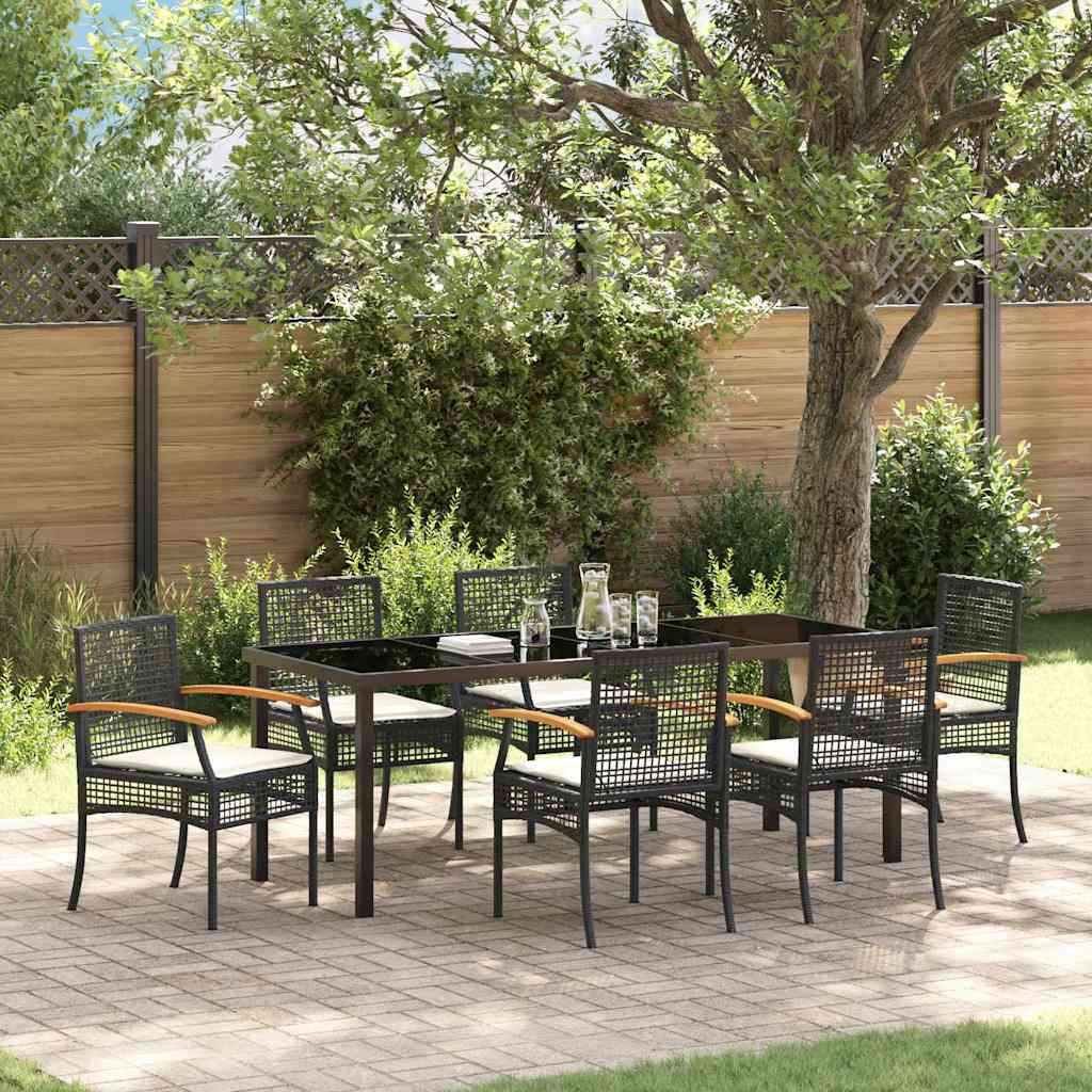 vidaXL Garden Dining Set 7 pcs Black Rattan
