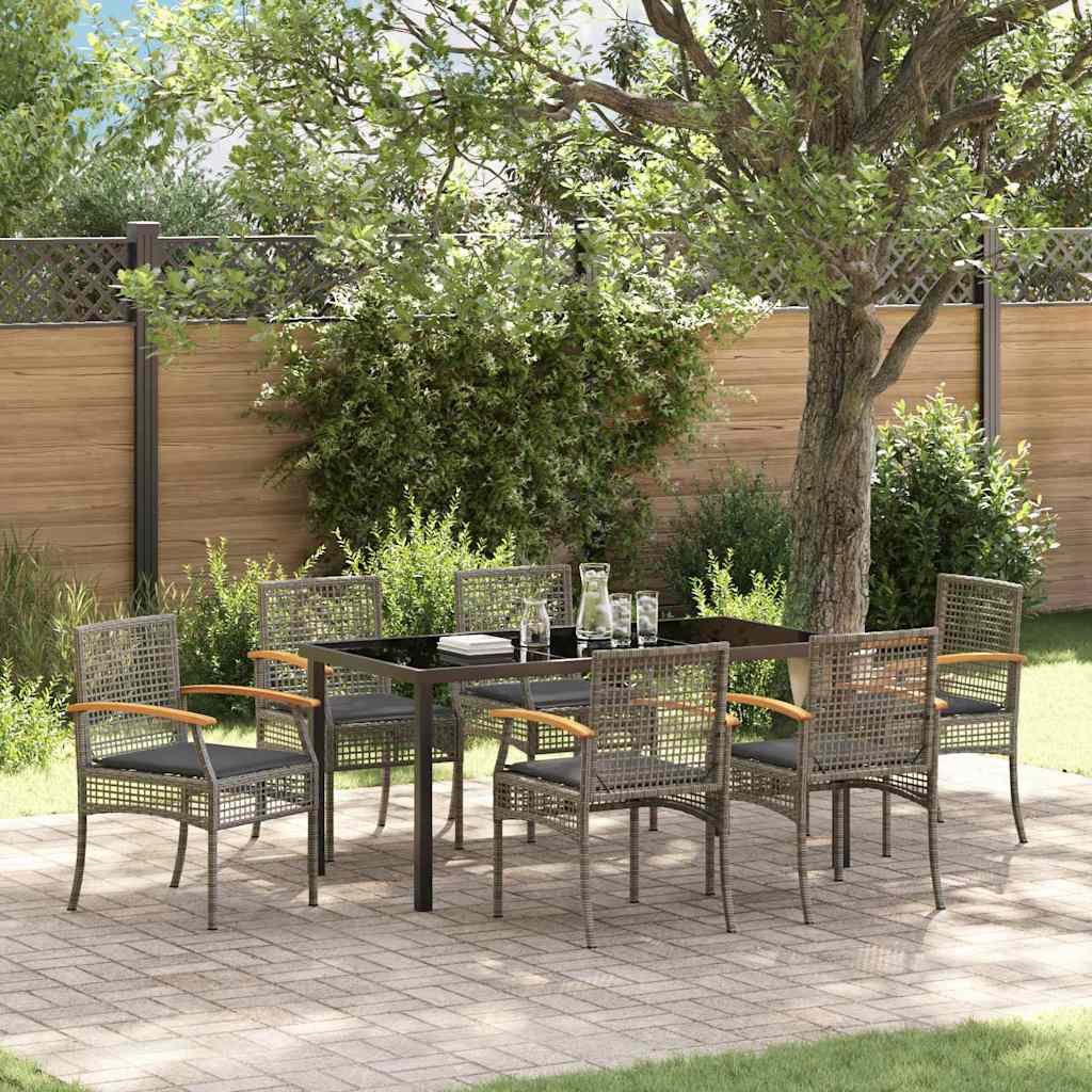 vidaXL Garden Dining Set 7 pcs Grey and Black Rattan