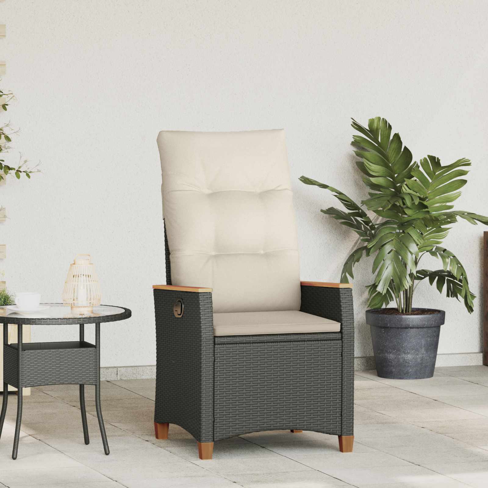 vidaXL | Reclining Garden Chair | Black and Cream 25.20 x 22.64 x 44.09 in