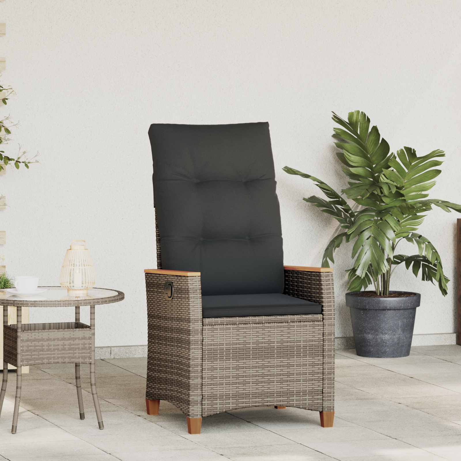 vidaXL | Reclining Garden Chair | Grey and Dark Grey Poly Rattan