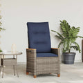 vidaXL | Reclining Garden Chair | Grey and Navy Blue Poly Rattan