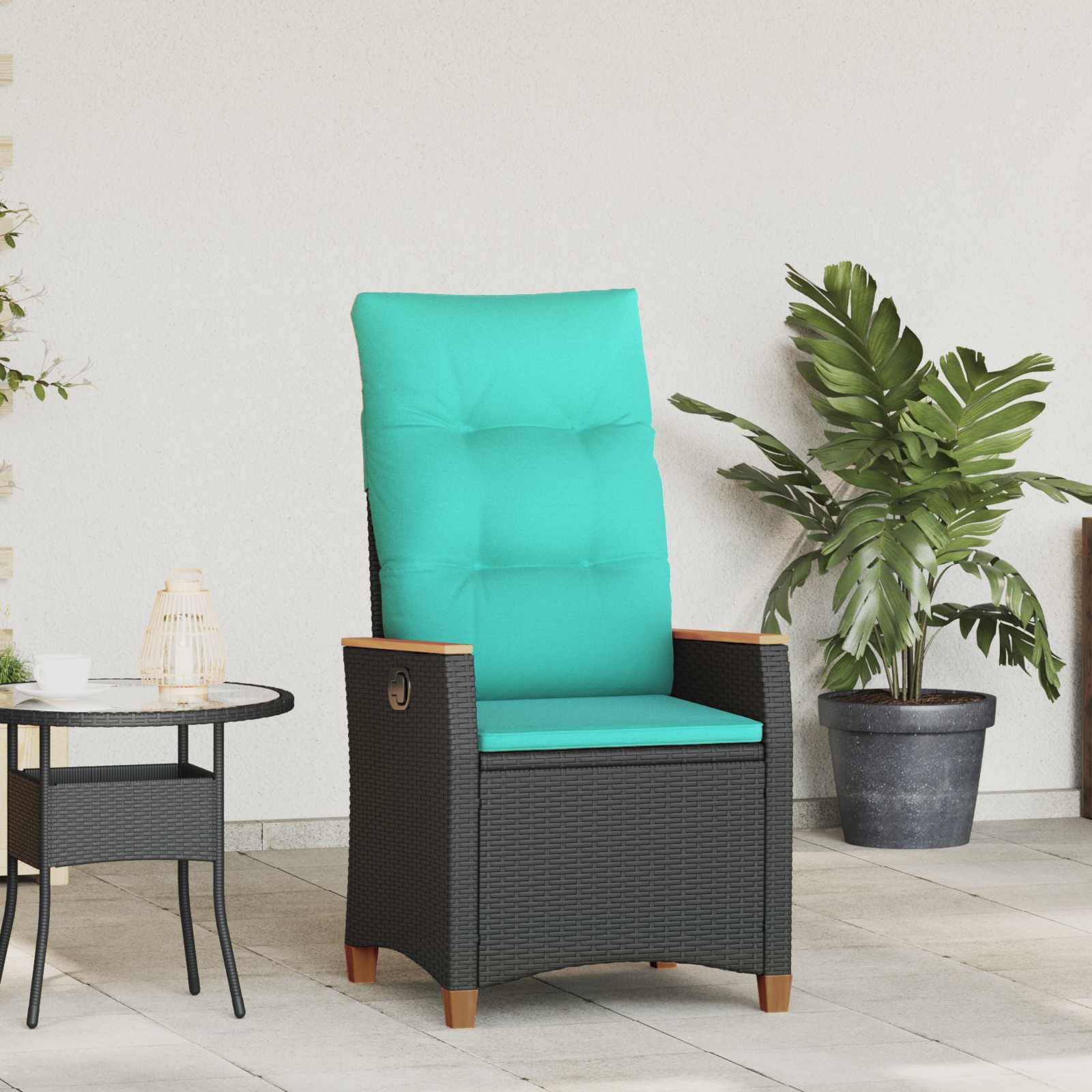 vidaXL | Reclining Garden Chair | Black and Turquoise Poly Rattan
