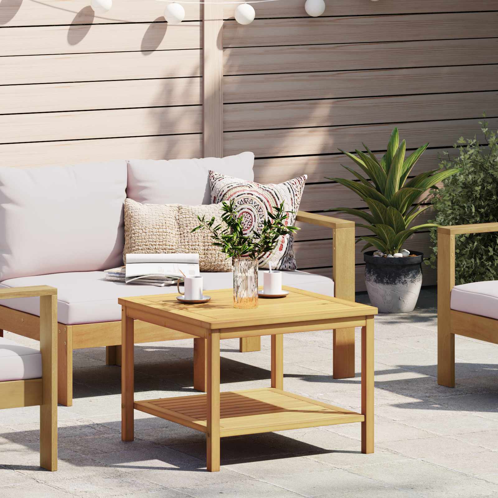vidaXL Side Table Oil Natural 23.62 x 23.62 x 17.72 in