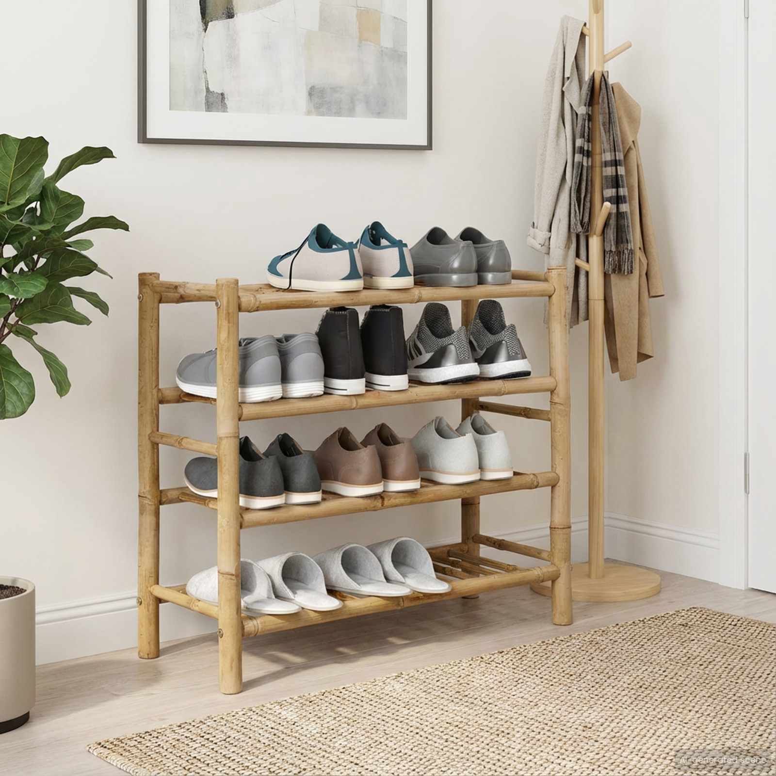 vidaXL Shoe Rack 26.77 x 11.02 x 24.80 in Bamboo Natural