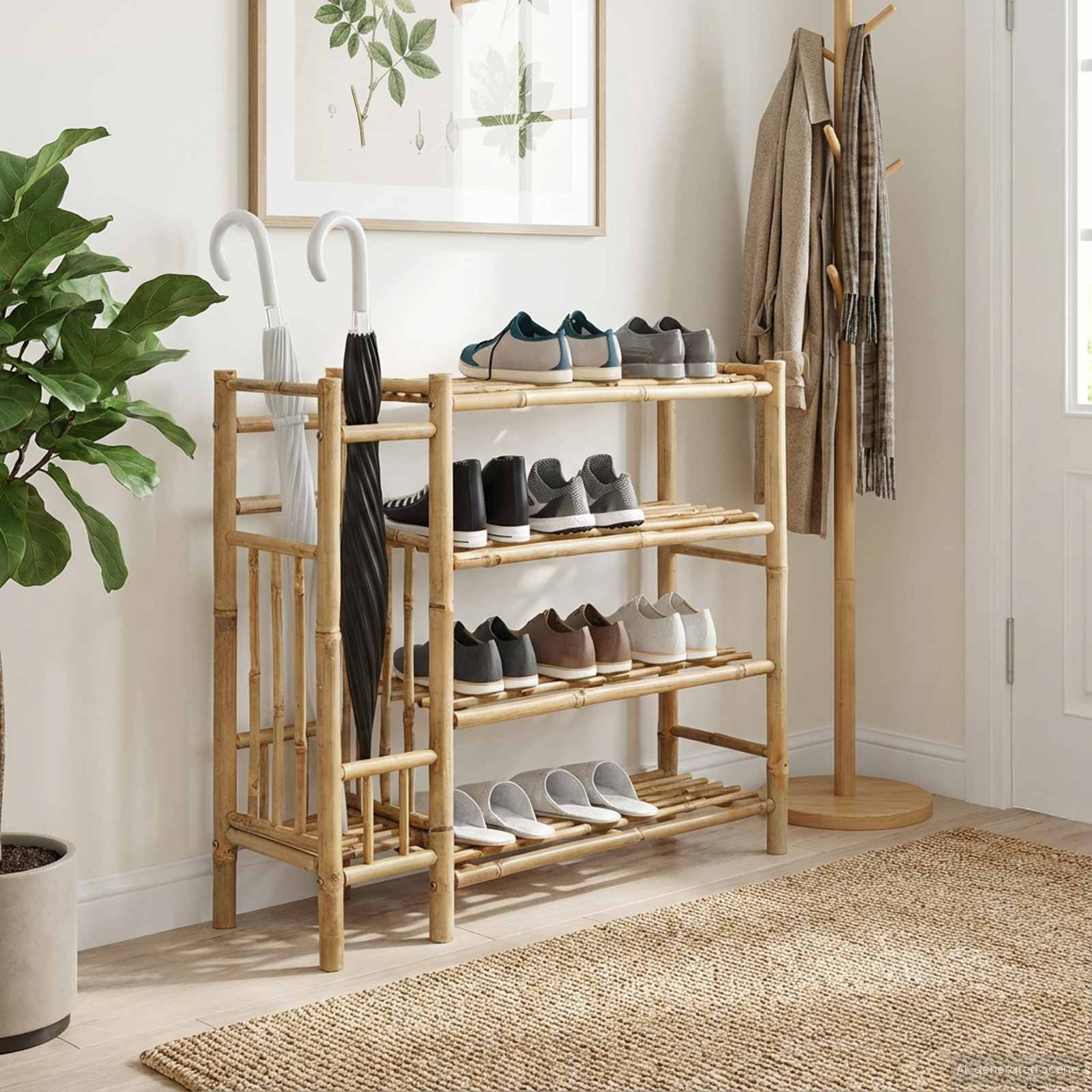 vidaXL Shoe Rack 34.65 x 10.63 x 31.50 in Bamboo Natural