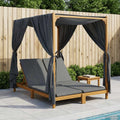 vidaXL Double Sun Lounger with Canopy and Curtains Solid Acacia Wood
