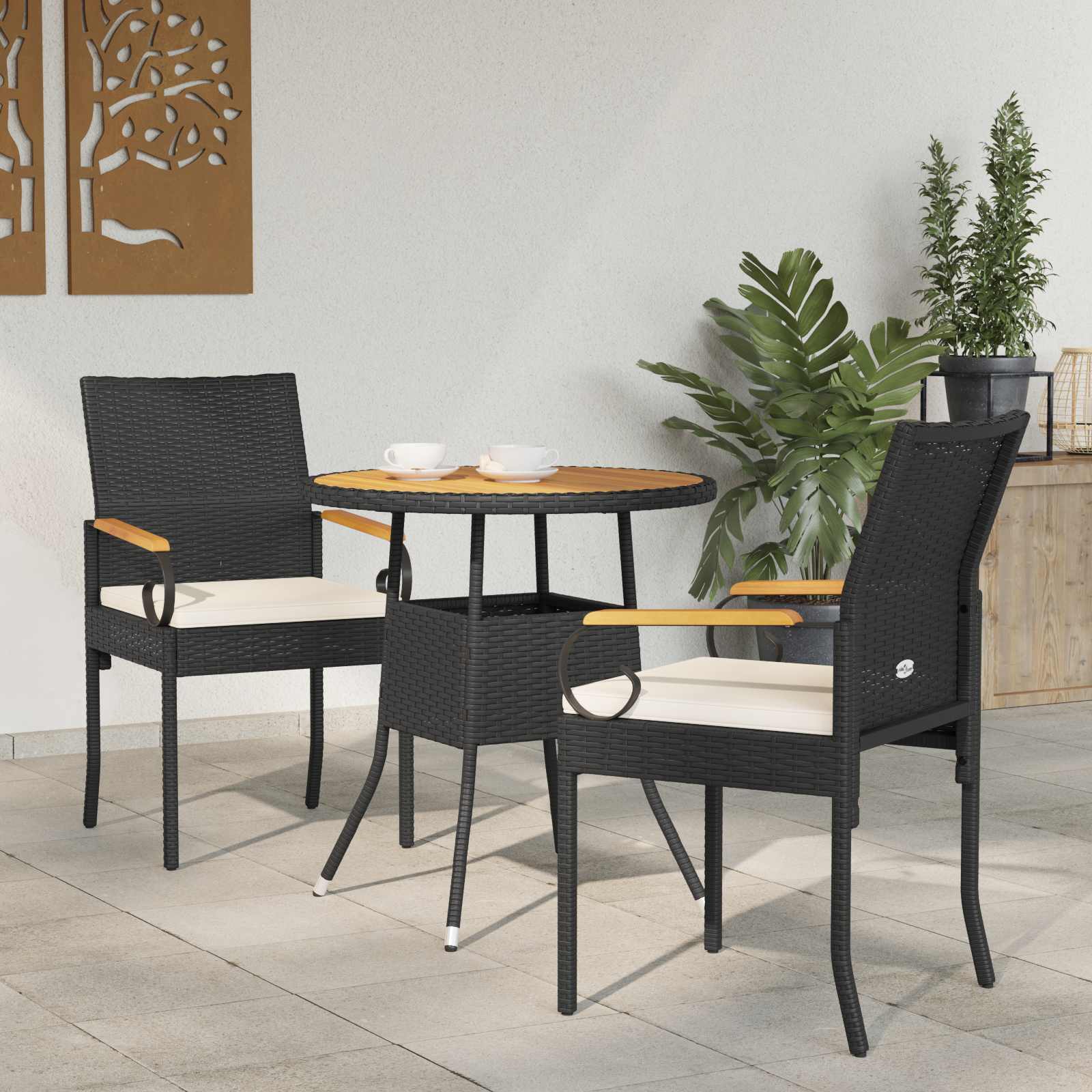 vidaXL Garden Chairs 2 pcs Black and Cream White