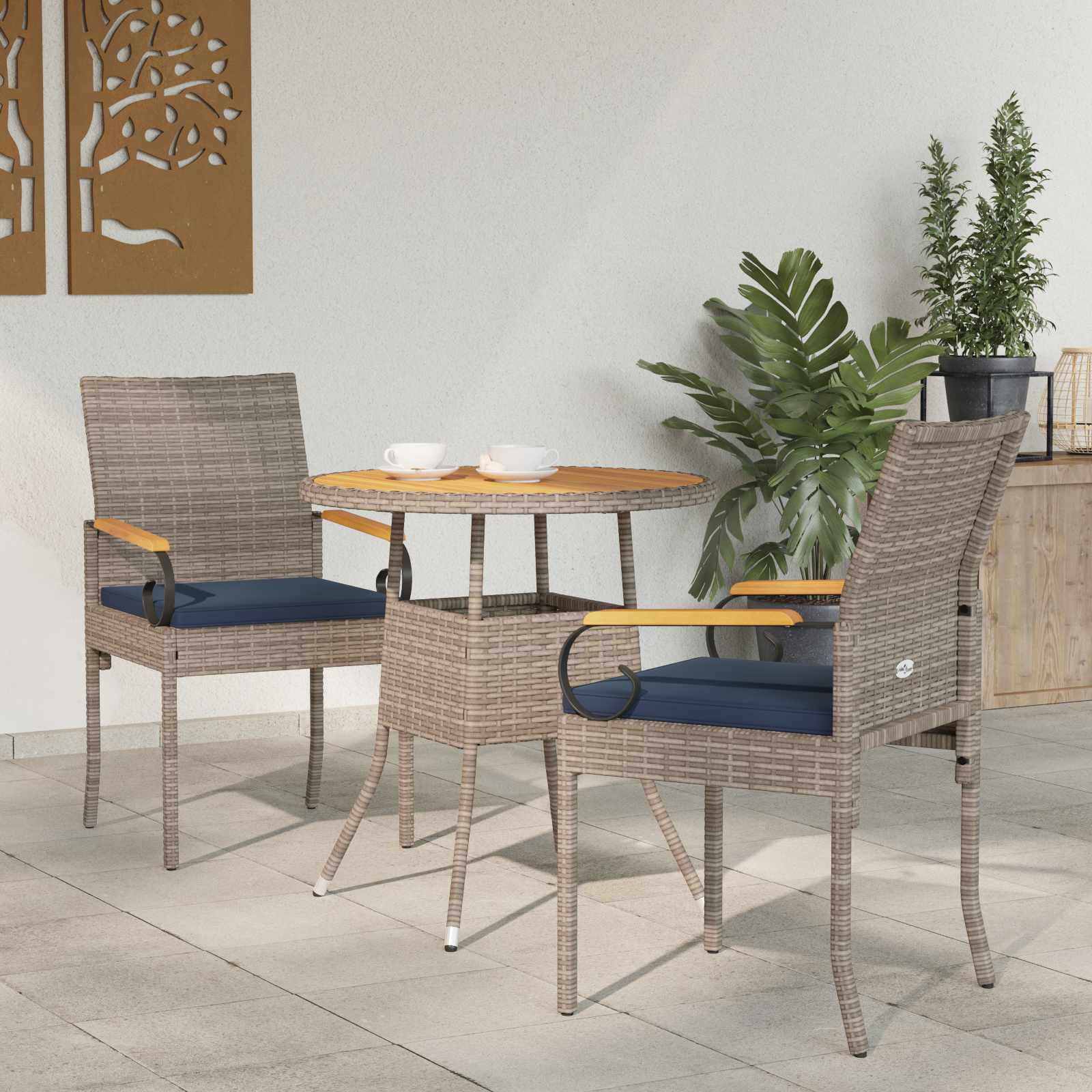 vidaXL Garden Chairs 2 pcs Grey and Navy Blue Poly Rattan and Acacia