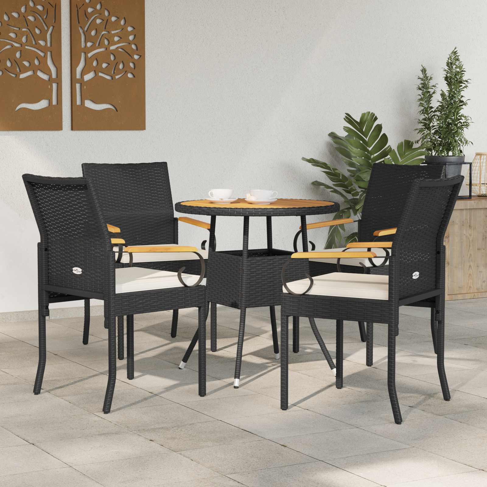vidaXL Garden Chairs 4 pcs Black and Cream White