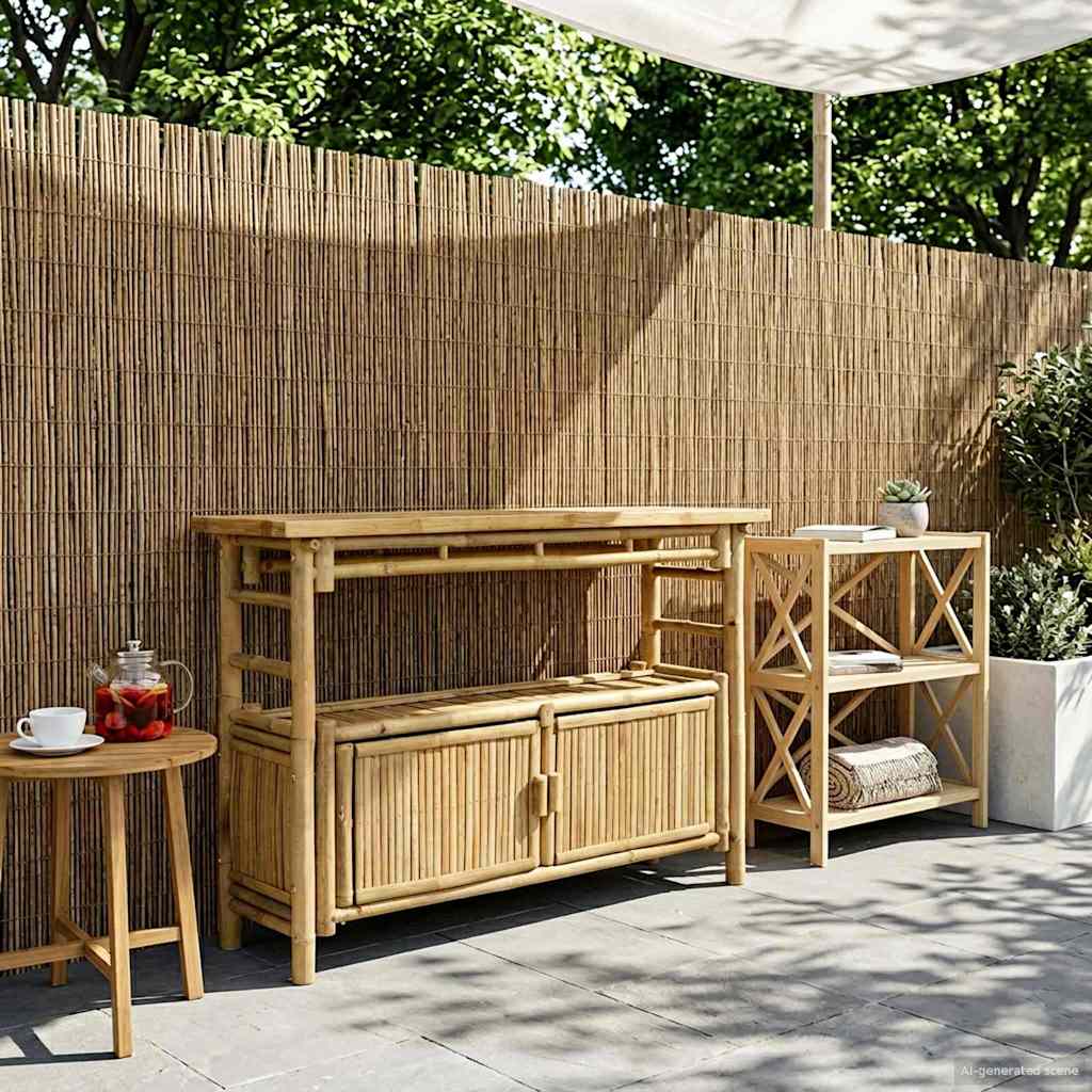 vidaXL | Console Table | with Door Natural 43.31 x 13.78 x 29.53 in Bamboo