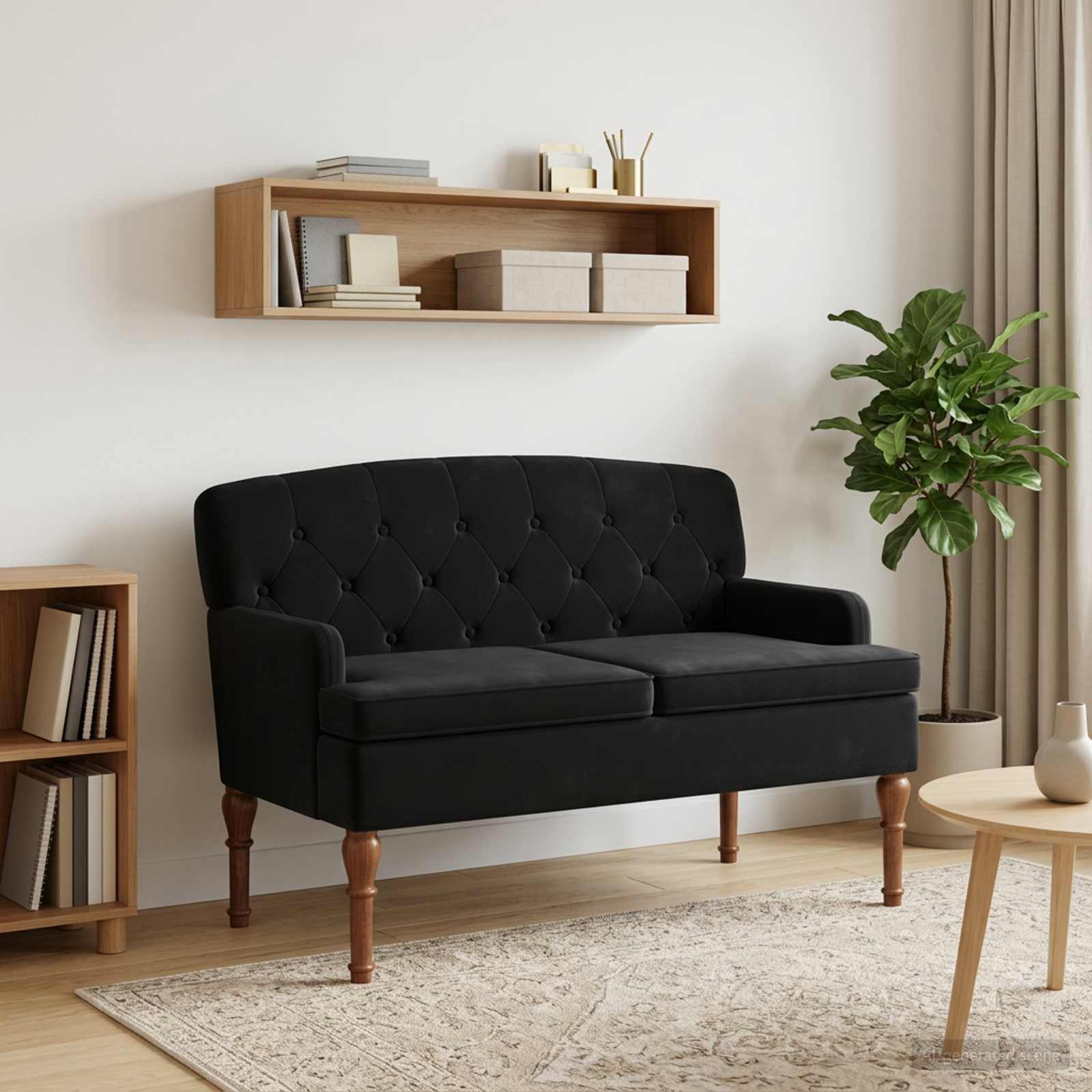 vidaXL | Loveseat with button tufted | Black 43.70 x 25.59 x 31.10 in