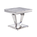 Satinka End Table in Light Gray Printed Faux Marble & Mirrored Silver Finish