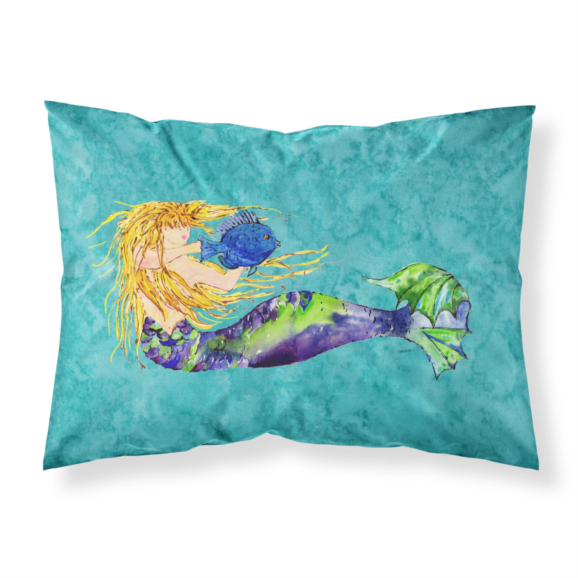 'Caroline'S Treasures 8724Pillowcase Blonde Mermaid On Teal Fabric Standard Pillowcase, Large, Multicolor'