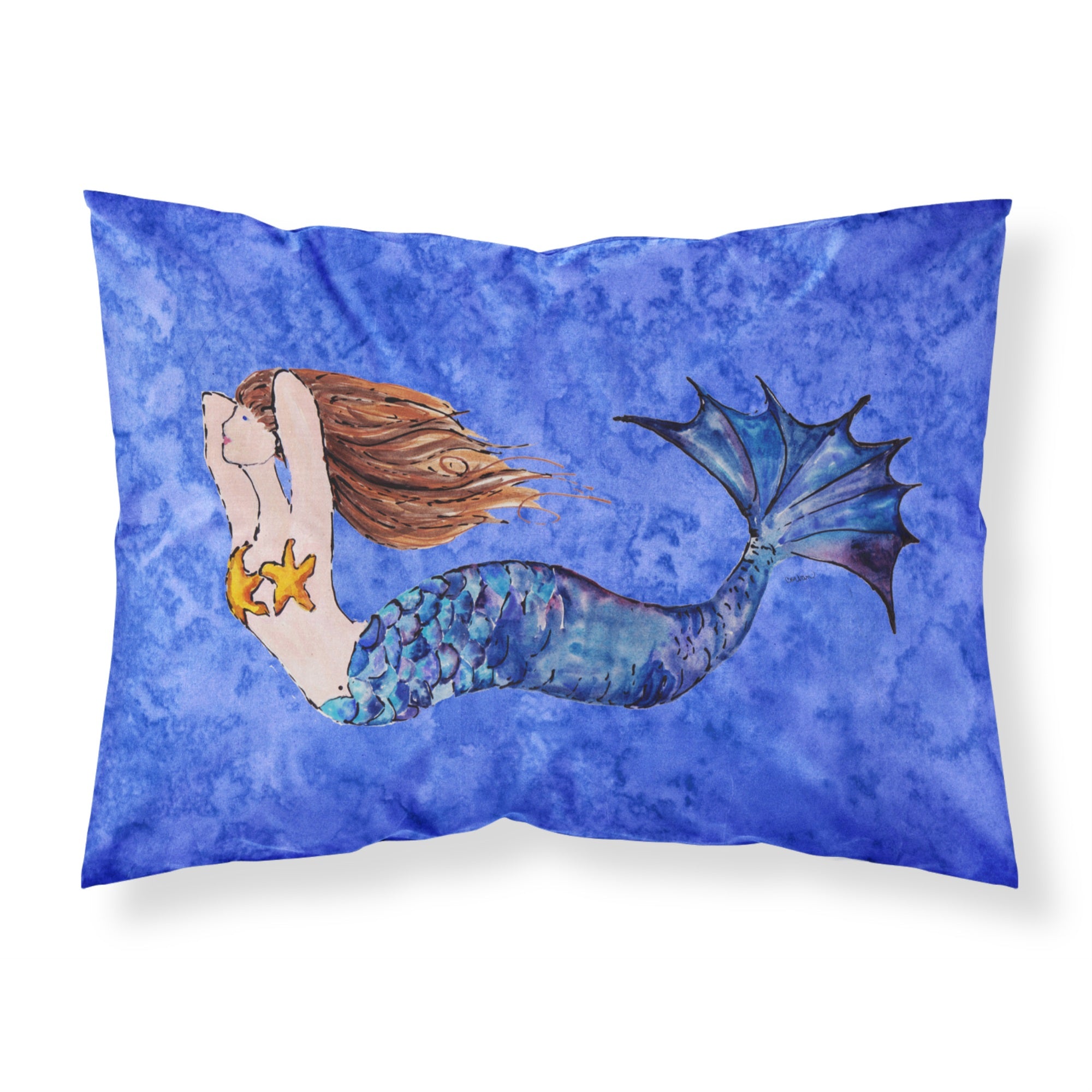 'Caroline'S Treasures 8725Pillowcase Brunette Mermaid On Blue Fabric Standard Pillowcase, Large, Multicolor'