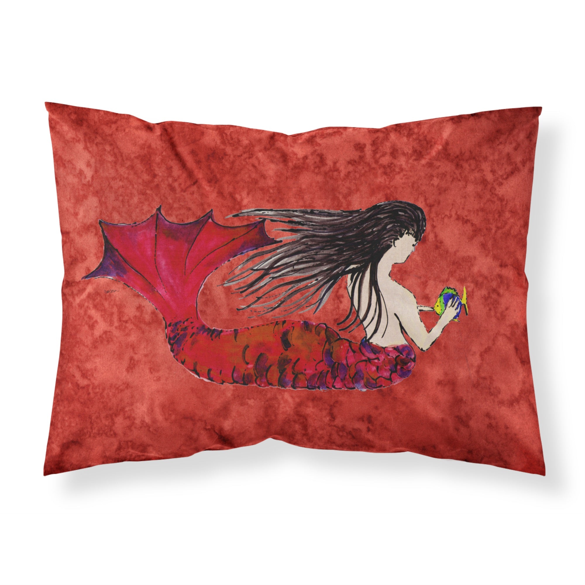 'Caroline'S Treasures 8726Pillowcase Black Haired Mermaid On Red Fabric Standard Pillowcase, Large, Multicolor'