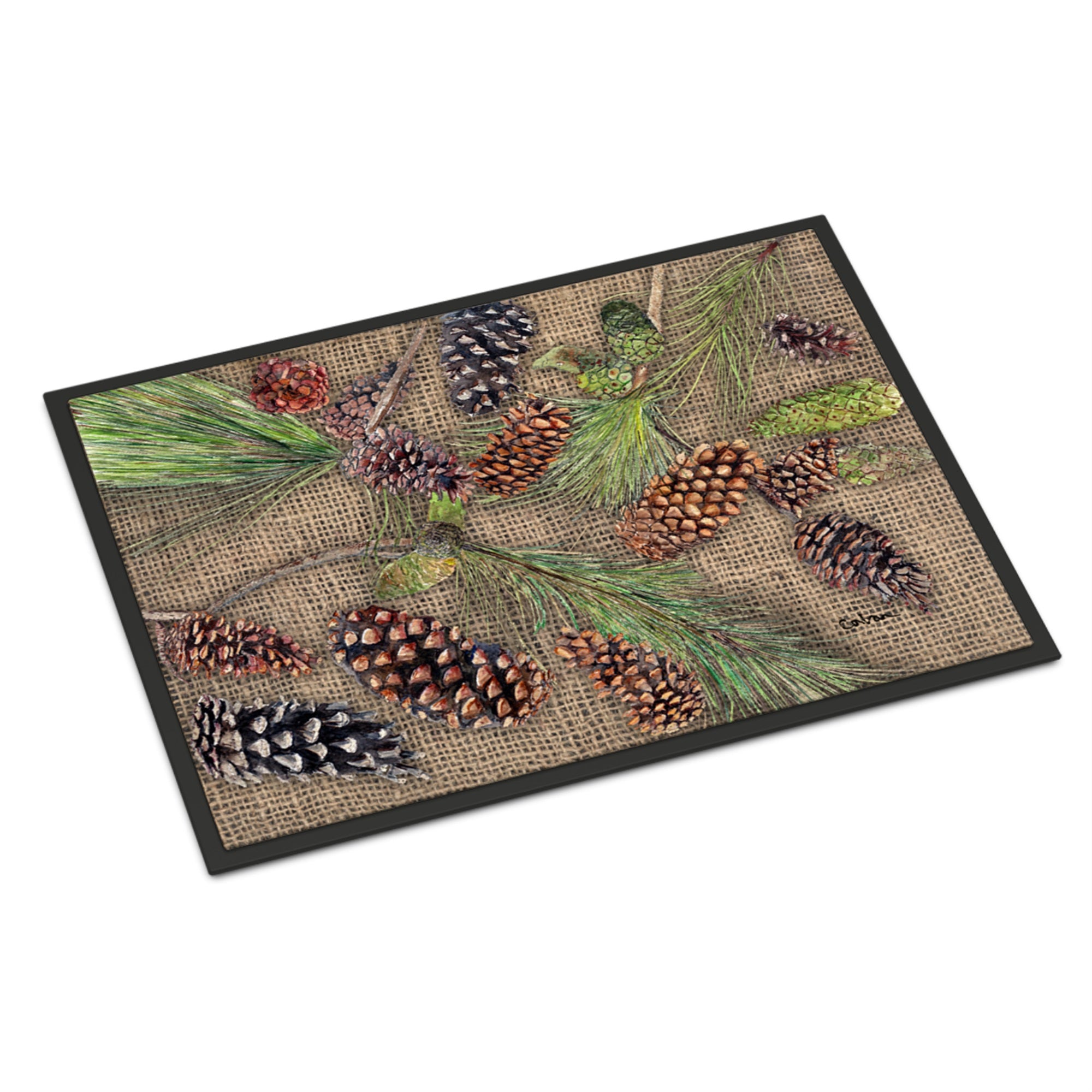 'Caroline'S Treasures Burlap And Pine Cones Indoor Or Outdoor Mat, 18'' X 27'', Multicolor'
