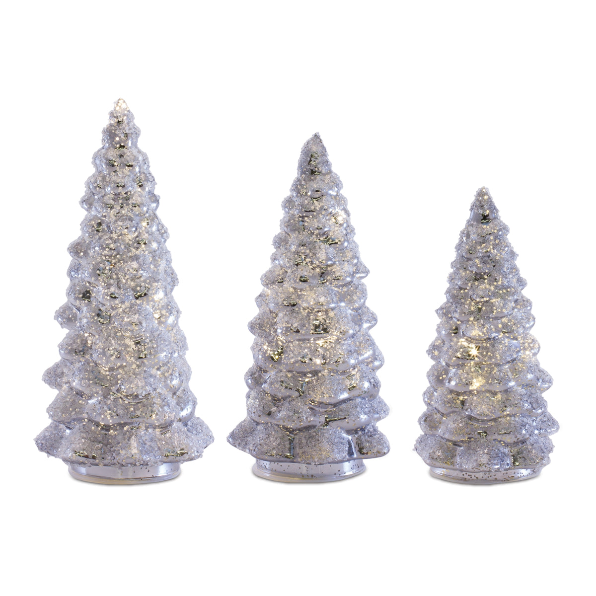 LED Tree (Set of 3) 7''H, 8''H, 9''H Glass 2 AA Batteries, Not Included