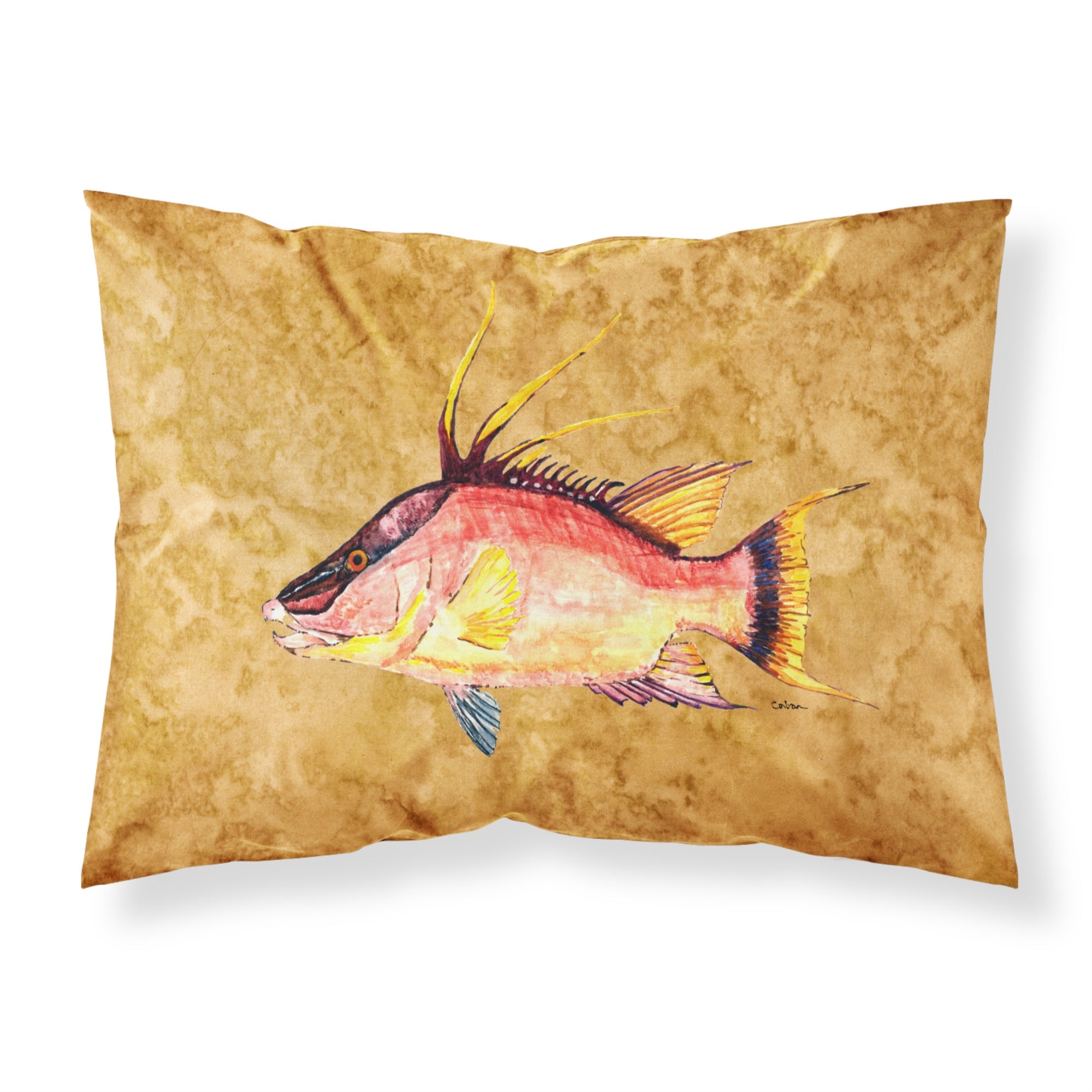 'Caroline'S Treasures 8751Pillowcase Hog Snapper On Gold Fabric Standard Pillowcase, Large, Multicolor'