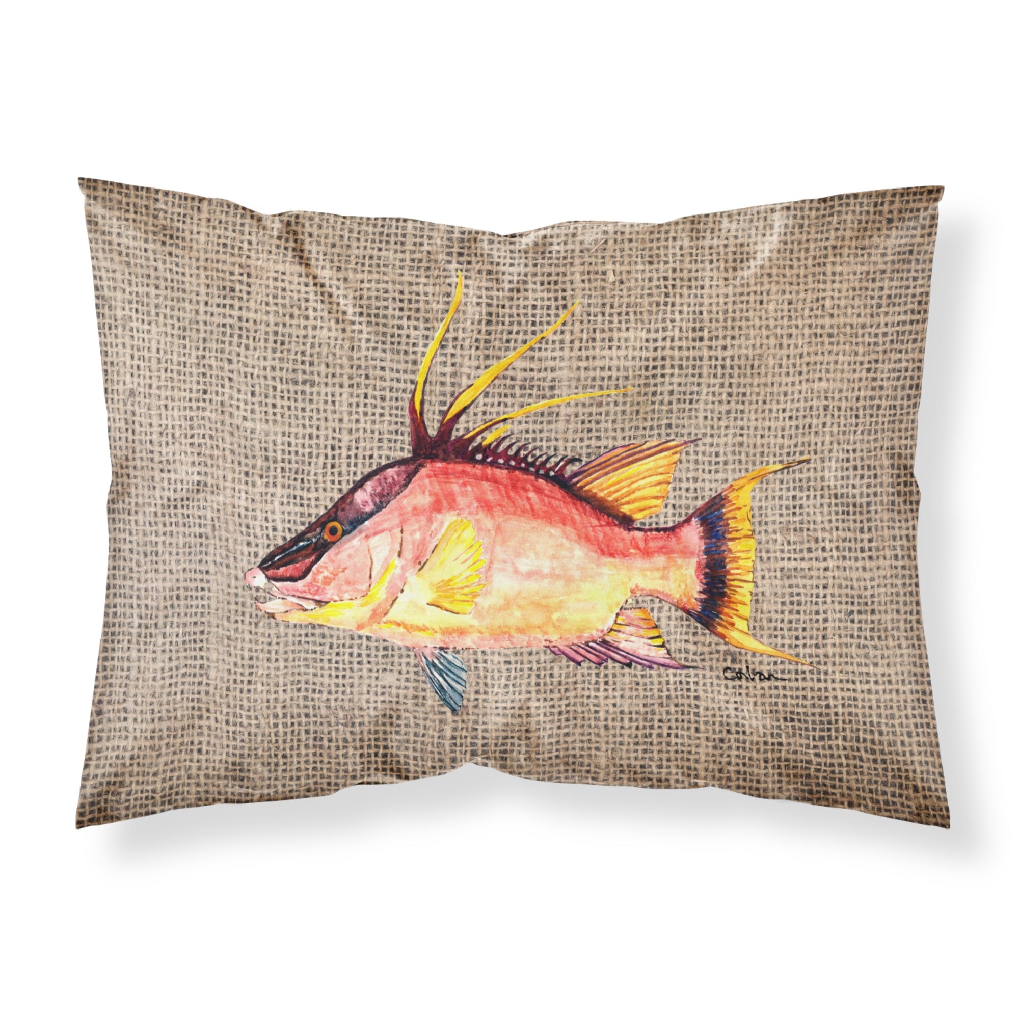 'Caroline'S Treasures 8753Pillowcase Hog Snapper On Faux Burlap Fabric Standard Pillowcase, Large, Multicolor'