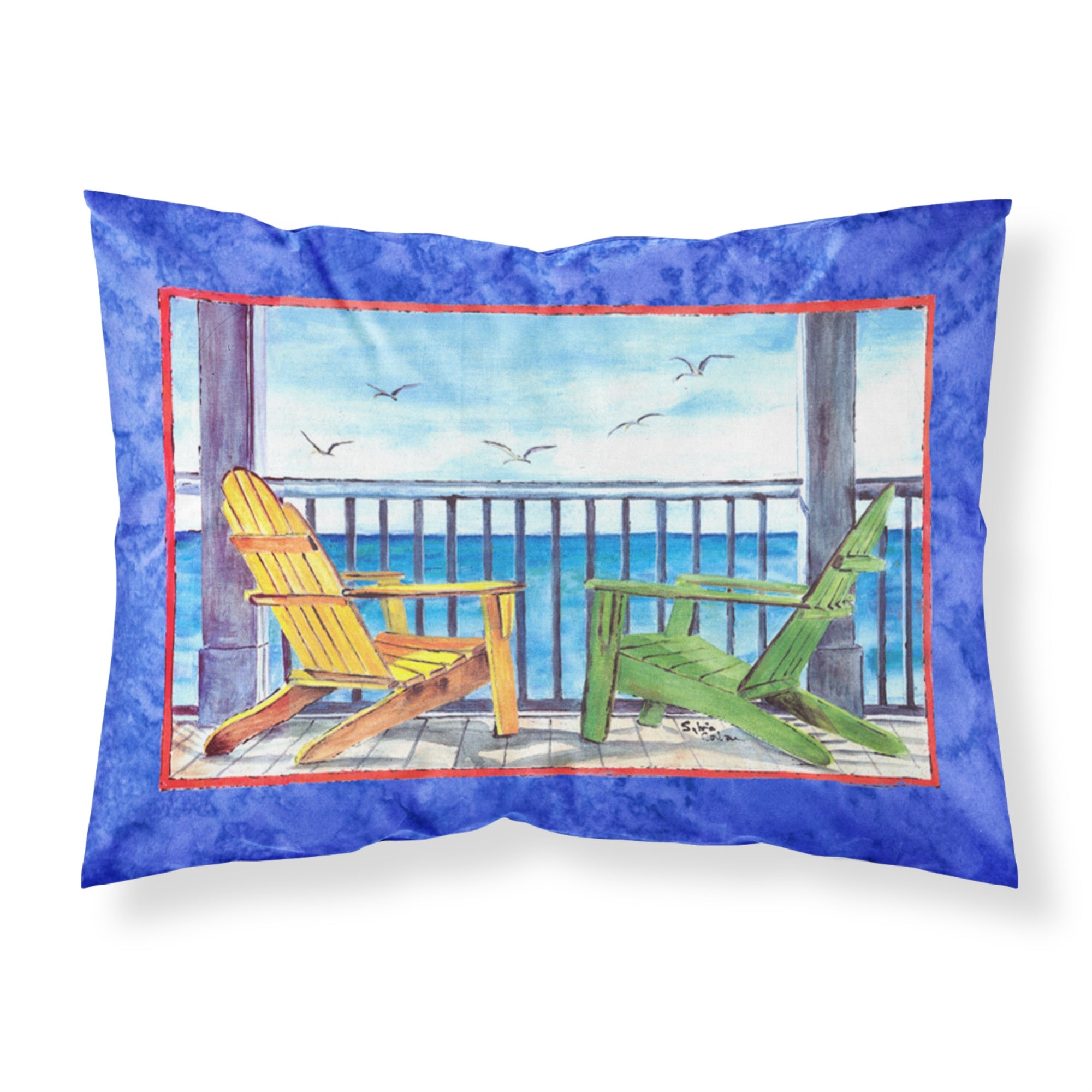 'Caroline'S Treasures 8767Pillowcase Adirondack Chairs Blue Moisture Wicking Fabric Standard Pillowcase, Large, Multicolor'