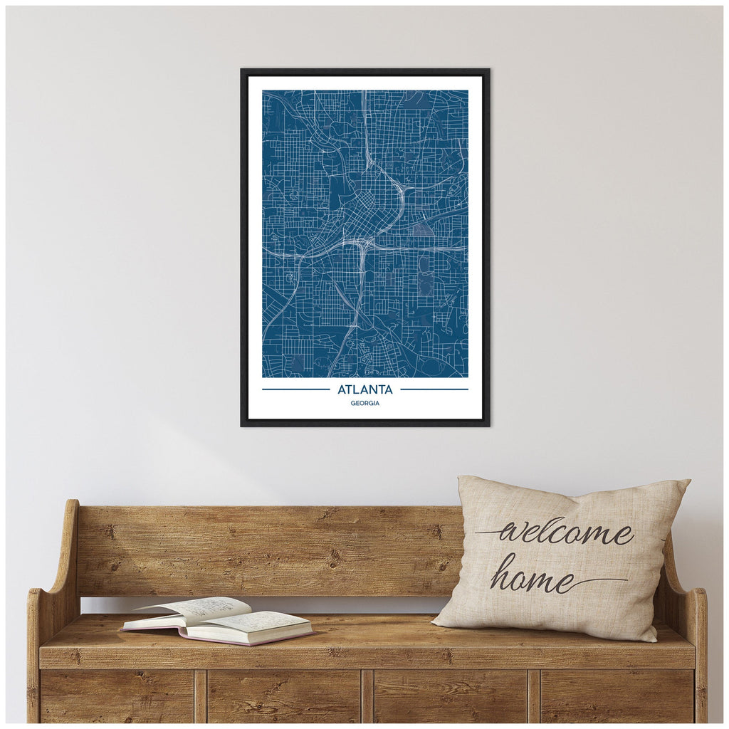 Sylvie Atlanta Map Regal Blue Framed Canvas by Jake Goossen