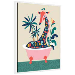 Sylvie MCM Giraffe in Bathtub Framed Canvas by Rachel Lee
