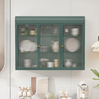 Arched Wall Mounted Cabinet, 3 Door Storage For Kitchen - Dark Green