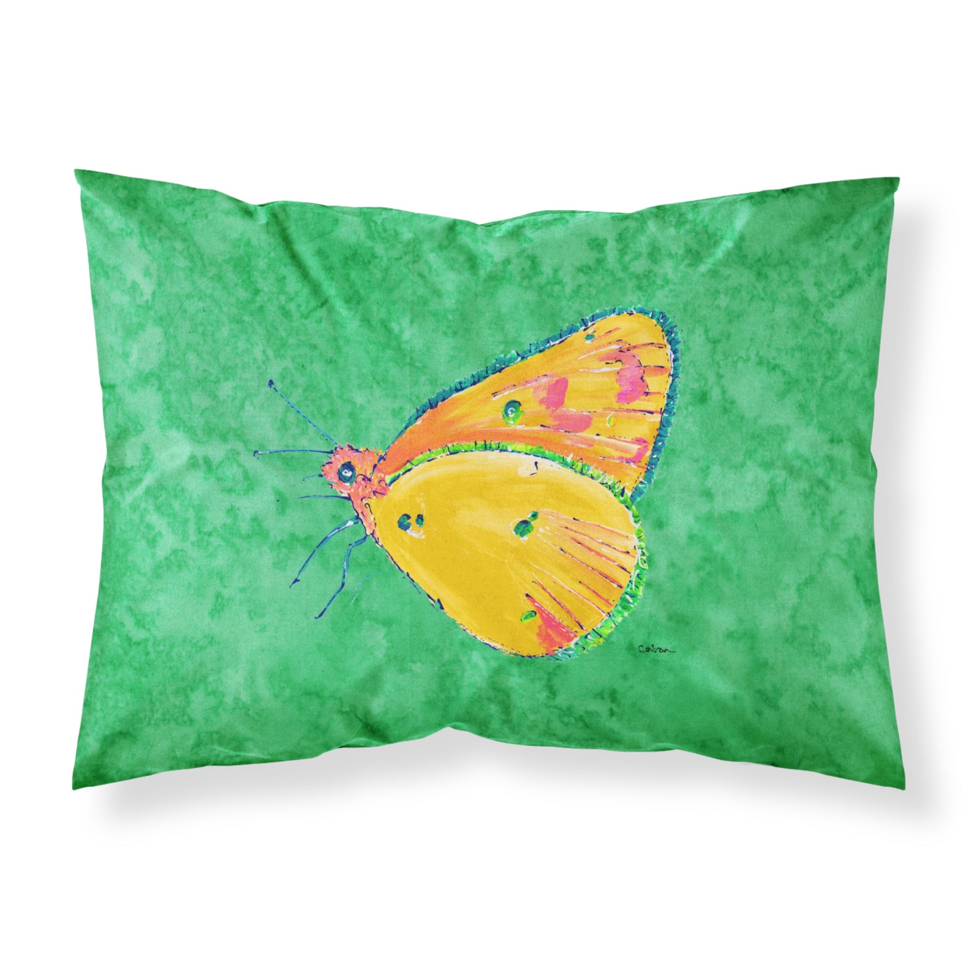 'Caroline'S Treasures 8861Pillowcase Butterfly Orange On Green Moisture Wicking Fabric Standard Pillowcase, Large, Multicolor'