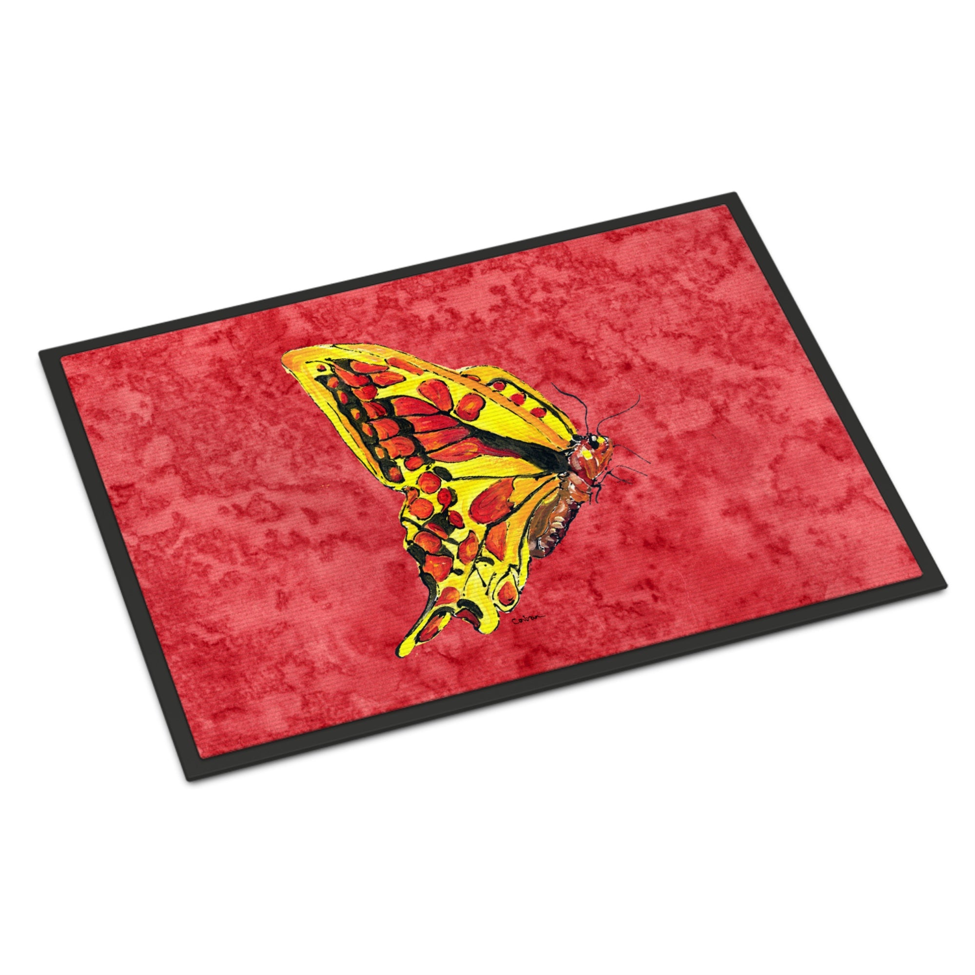 'Caroline'S Treasures Butterfly On Red Indoor Or Outdoor Doormat, 18'' X 27'', Multicolor'