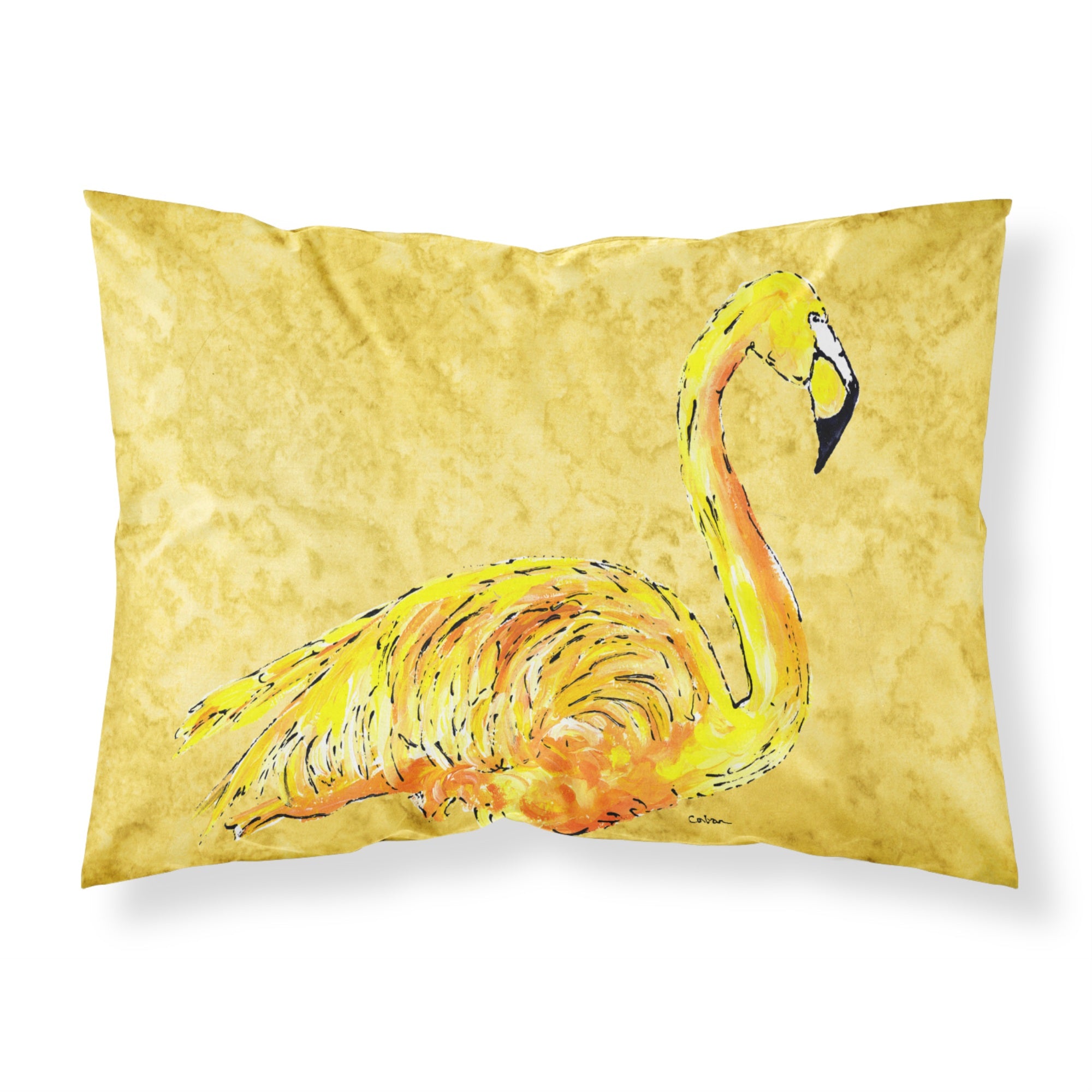 'Caroline'S Treasures 8872Pillowcase Flamingo On Yellow Moisture Wicking Fabric Standard Pillowcase, Large, Multicolor'