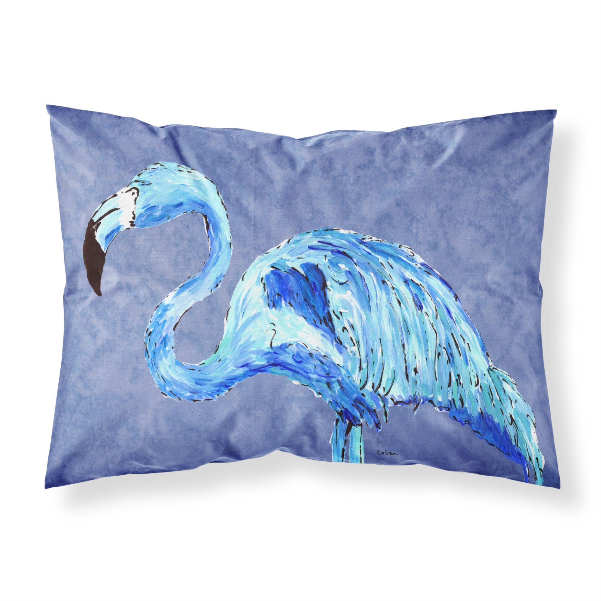 'Caroline'S Treasures 8873Pillowcase Flamingo On Slate Blue Moisture Wicking Fabric Standard Pillowcase, Large, Multicolor'