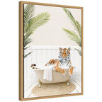 Sylvie Tiger in Palm Bath Framed Canvas by Amy Peterson
